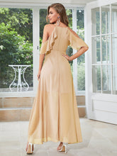 V-neck A-Line Slit Bridesmaid Dress